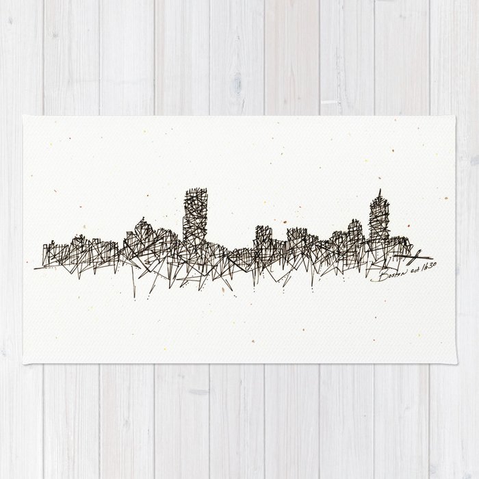 700x700 boston skyline rug - Boston Skyline Line Drawing