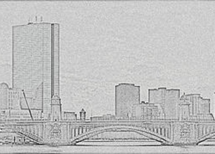 700x500 boston skyline stencil greeting card for sale - Boston Skyline Line Drawing