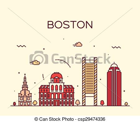 450x393 boston skyline trendy vector illustration linear boston skyline - Boston Skyline Line Drawing