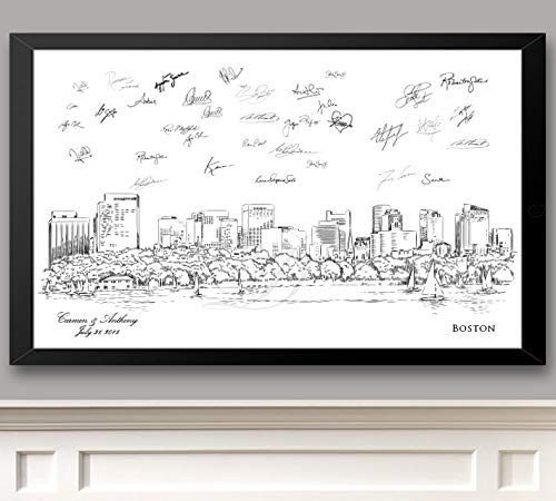 500x450 alternative guest book wedding boston view skyline - Boston Skyline Line Drawing