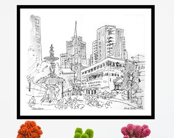 340x270 Sketch Boston Art Etsy - Boston Skyline Line Drawing