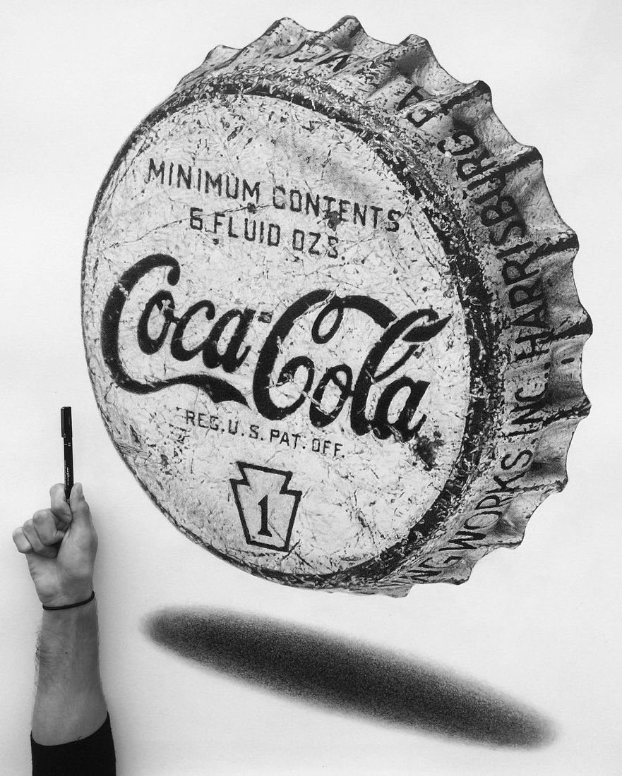 881x1100 Graphite Charcoal Pen And Ink Drawings - Bottle Cap Drawing