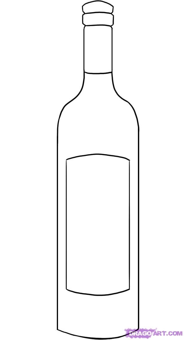 615x1134 How To Draw A Wine Bottle, Step - Bottle Drawing