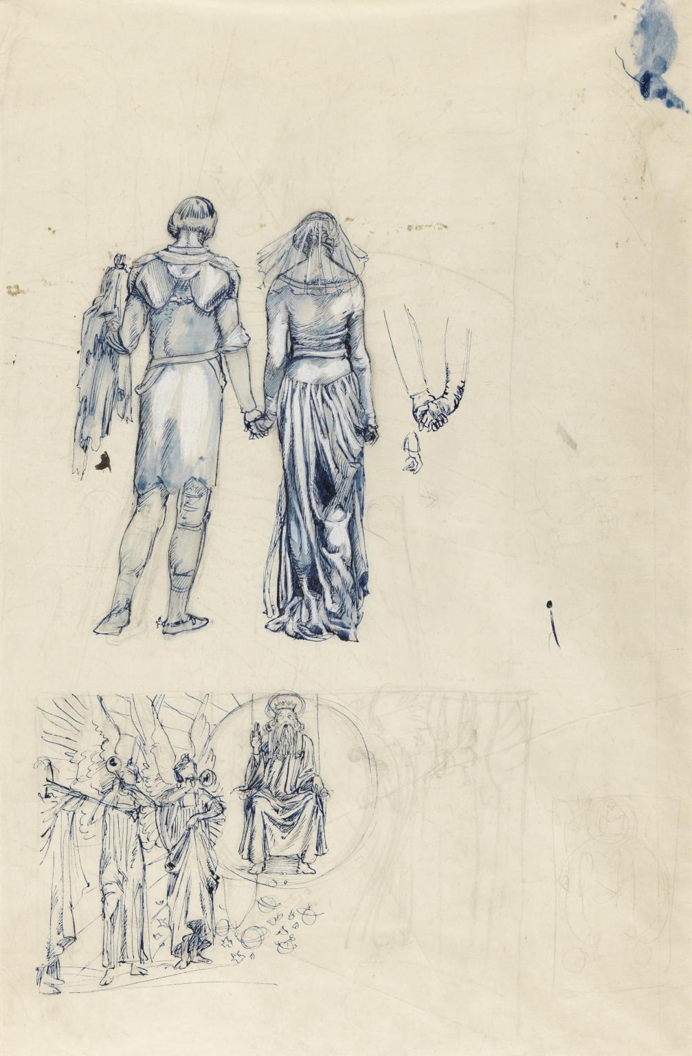 1007x1536 Drawing Of Two Figures In Medieval Costume - Bottom Drawing