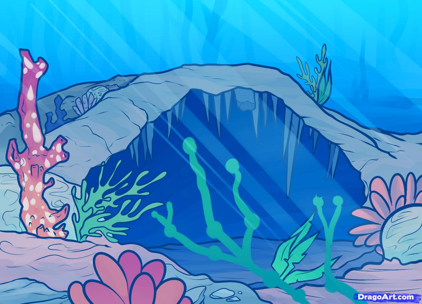 1450x1047 How To Draw A Seascape, Seascape, Step - Bottom Drawing