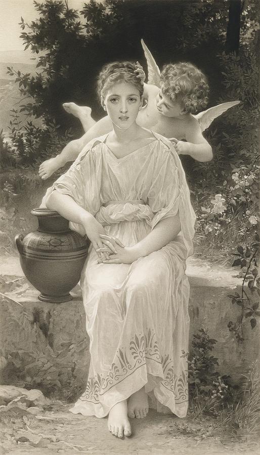 514x900 The First Whisper Of Love After Bouguereau Drawing - Bouguereau Drawings
