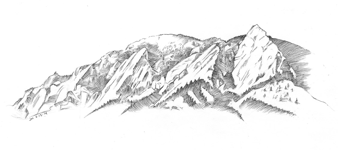 1127x502 Colorado Landscape Pen And Ink - Boulder Drawing