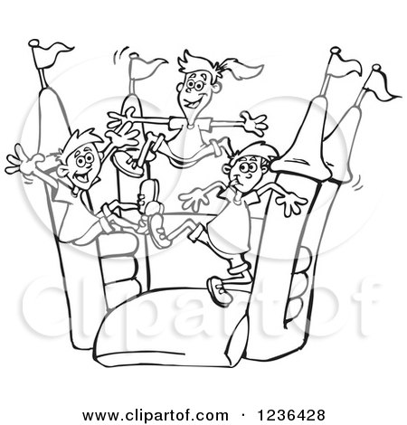 450x470 clipart of black and white boys jumping on a castle bouncy house - Bounce House Drawing