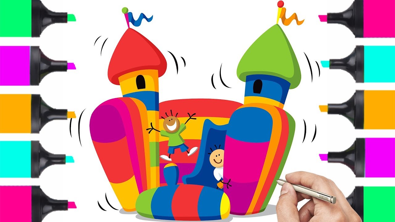 1280x720 how to draw rainbow bouncy castle easy coloring pages for kids - Bouncy Castle Drawing