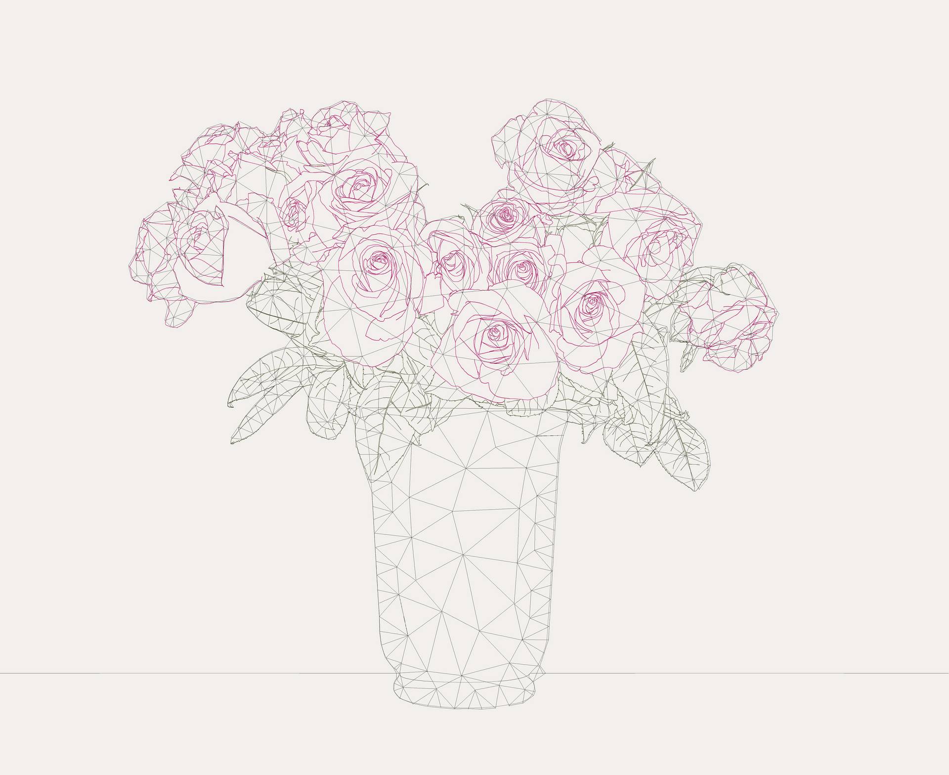 1920x1568 The Bouquet Of Pink Roses Drawing - Bouquet Drawing