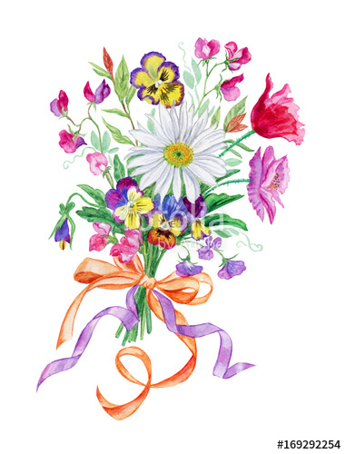 381x500 bouquet of summer flowers with chamomile, watercolor drawing - Bouquet Drawing