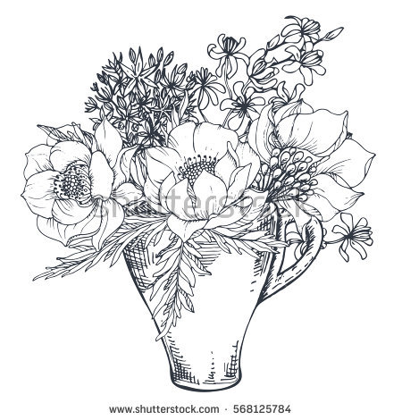 450x470 Chrysanthemum Coloring - Bouquet Flowers Drawing