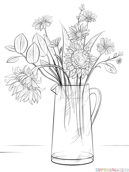 431x575 How To Draw A Bouquet Of Flowers Step - Bouquet Flowers Drawing