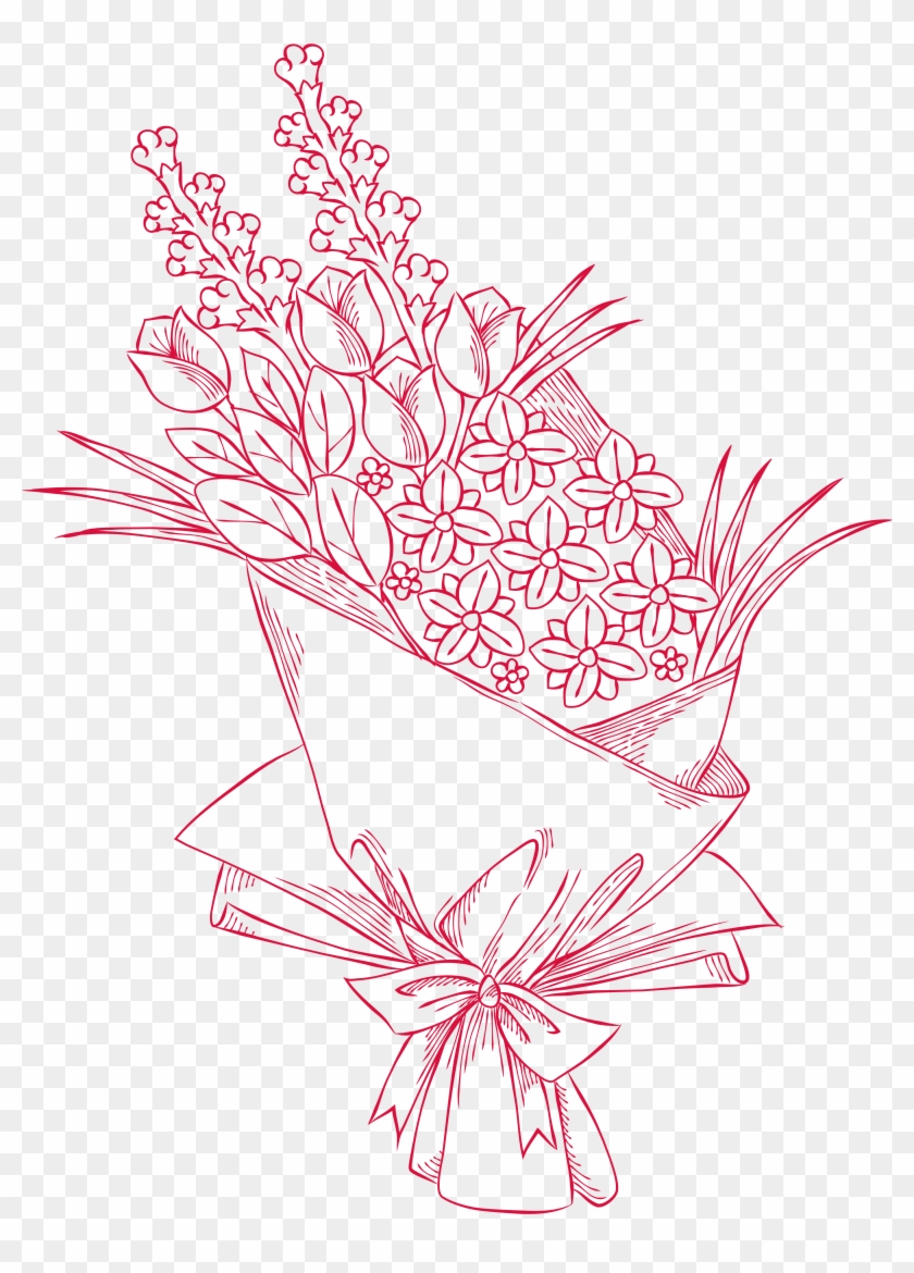 840x1170 pink flower bouquet floral design drawing - Bouquet Flowers Drawing