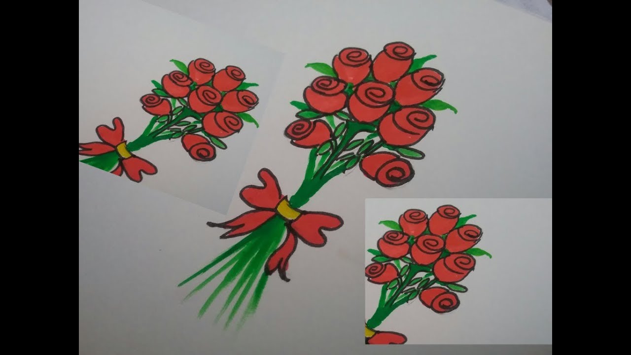 1280x720 Bouquet Drawing For Mother's Day,how To Draw Bunch Of Roses,easy - Bouquet Flowers Drawing