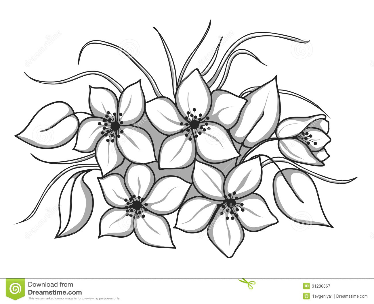 Bouquet Of Flowers Line Drawing at