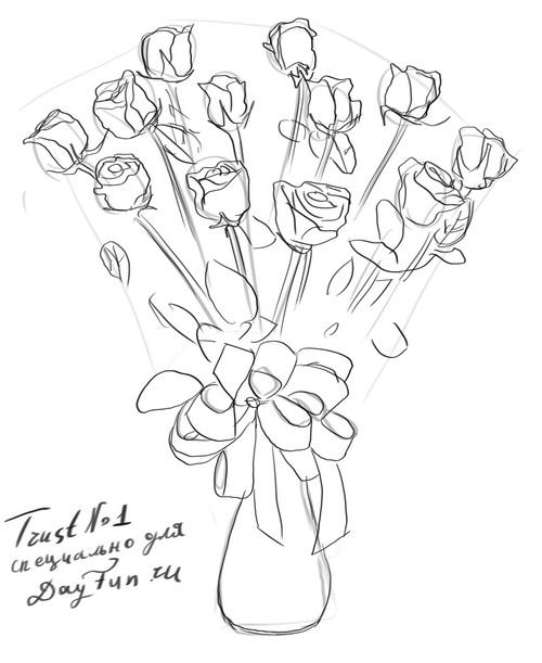 500x611 How To Draw A Bouquet Of Roses Step - Bouquet Of Roses Drawing