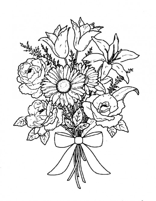 518x667 Huge Collection Of 'bouquet Flowers Drawing' Download More Than - Bouquet Of Roses Drawing