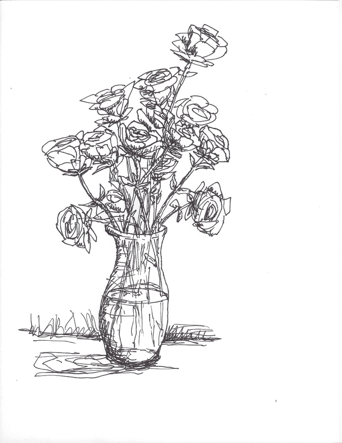 670x867 Ways To Draw A Rose - Bouquet Of Roses Drawing