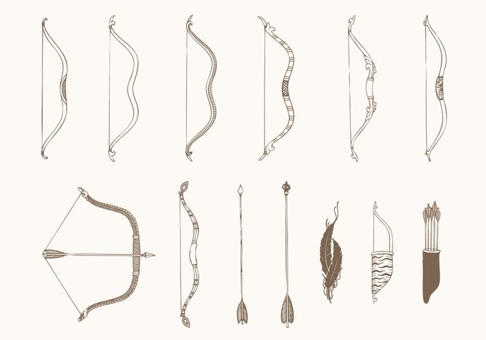 700x490 Hand Drawn Bows And Arrows Vectors Pack - Bow And Arrow Drawing
