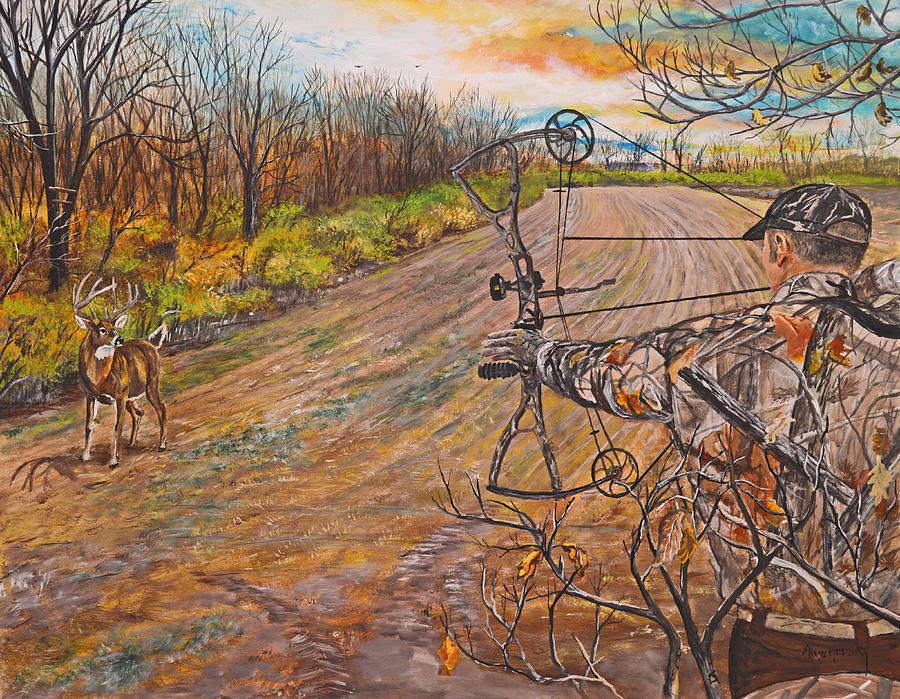 900x699 Bow Hunter Full Draw Painting - Bow Hunting Drawings