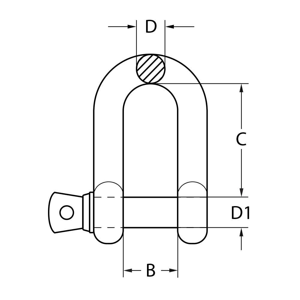 1000x1000 Commercial Galvanised Shackle Bow Line Drawing Ranger - Bow Line Drawing
