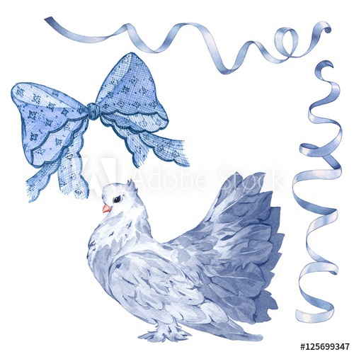 500x500 Pigeon, Bow, Ribbon Watercolor Handmade Drawing Isolated - Bow Ribbon Drawing