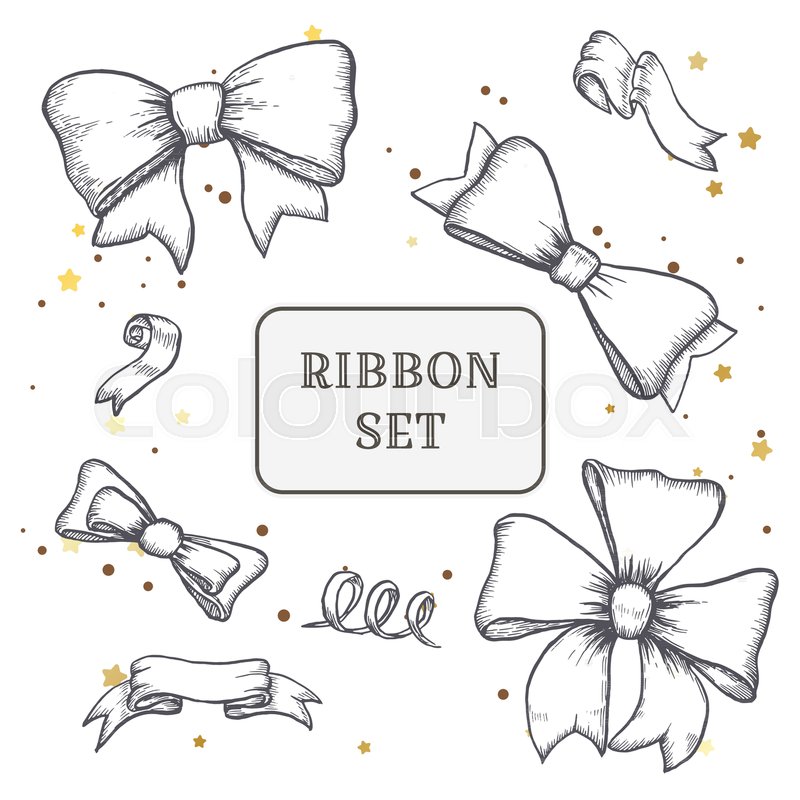 800x800 Set Of Vintage Hand Drawn Ribbon Bows Stock Vector Colourbox - Bow Ribbon Drawing