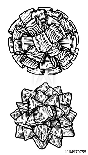 285x500 Bow, Ribbon Illustration, Drawing, Engraving, Ink, Line Art - Bow Ribbon Drawing