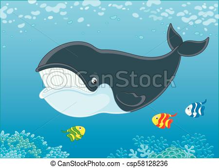 450x345 Bowhead Whale And Funny Small Fishes Vector Illustration - Bowhead Whale Drawing