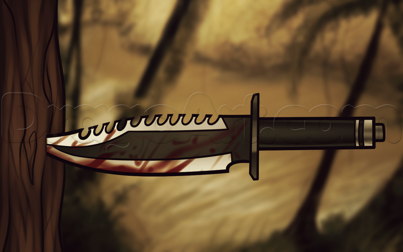 1366x856 how to draw a bowie knife, step - Bowie Knife Drawing