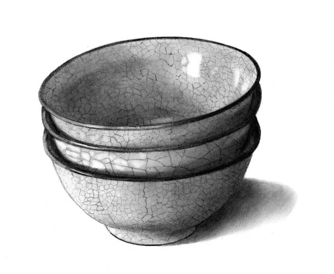 650x534 Pencil Drawing Of Three Bowls - Bowl Drawing