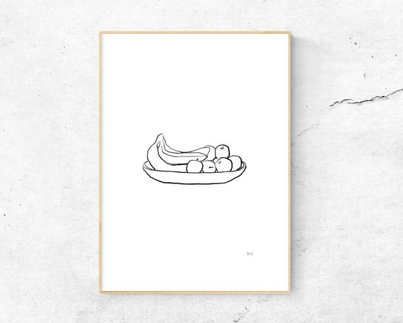 570x456 Fruit Bowl Drawing, Printable, Poster, Minimal Line Art, Charcoal - Bowl Line Drawing