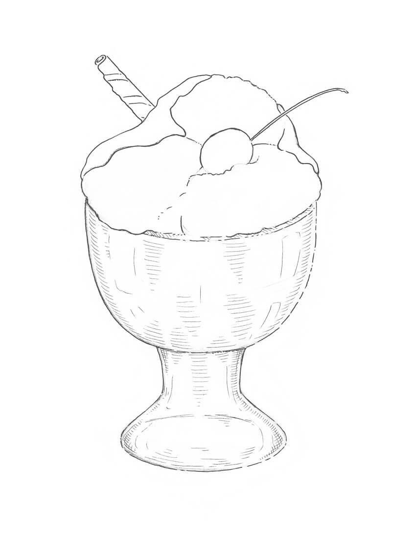 850x1093 How To Draw Ice Cream Step - Bowl Line Drawing