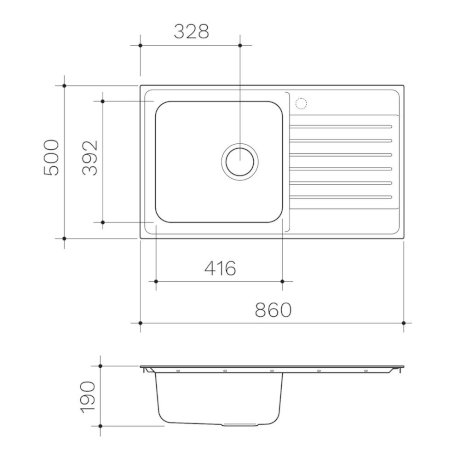 460x460 Kitchen Sink - Bowl Line Drawing