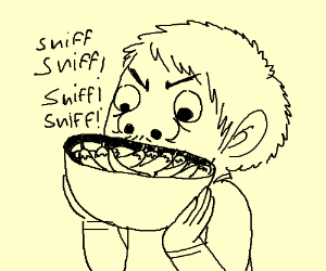 300x250 Man Intensely Sniffs Bowl Of Chili Drawing - Bowl Of Chili Drawing