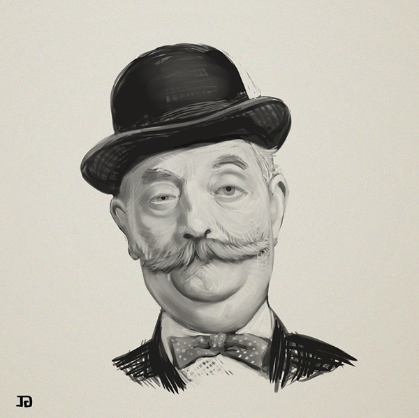 600x599 man in bowler hat on pantone canvas gallery - Bowler Hat Drawing