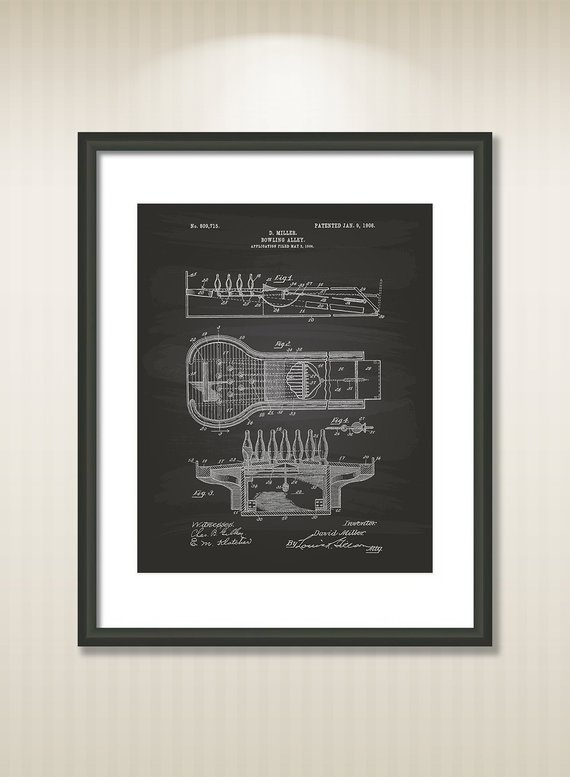 570x777 bowling alley patent art illustration drawing etsy - Bowling Alley Drawing