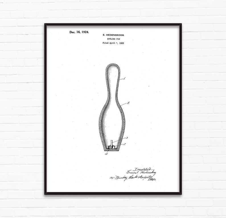 794x763 Bowling Pin Patent Drawings December Birthday Gift Ideas Etsy - Bowling Pin Drawing