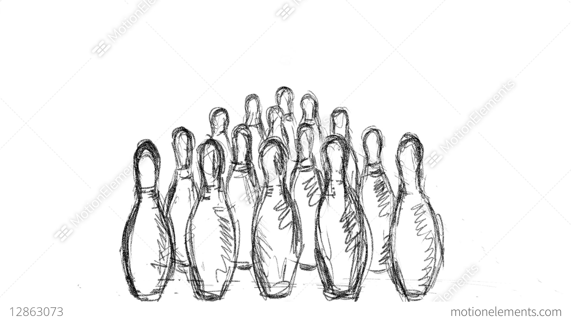 1920x1080 Ten Pin Bowling Strike Drawing Animation Stock Animation - Bowling Pin Drawing