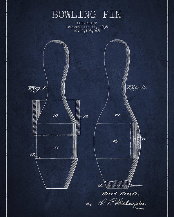 600x749 Vintage Bowling Pin Patent Drawing From Poster - Bowling Pin Drawing