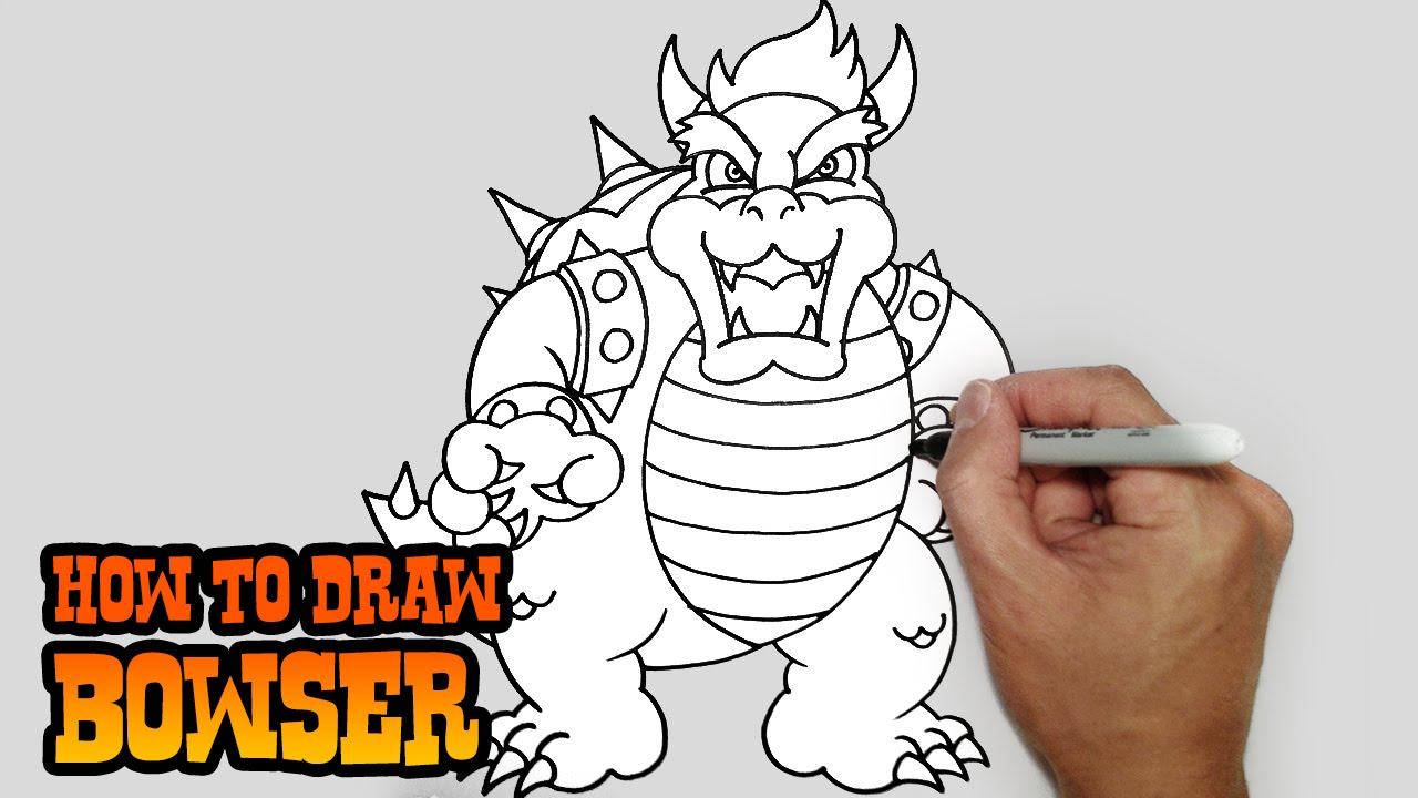 1280x720 how to draw bowser super mario bros video lesson - Bowser Drawing
