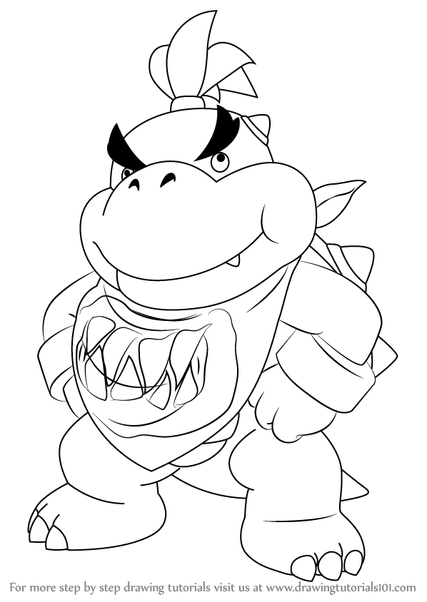 598x844 learn how to draw bowser jr standing from super mario - Bowser Drawing