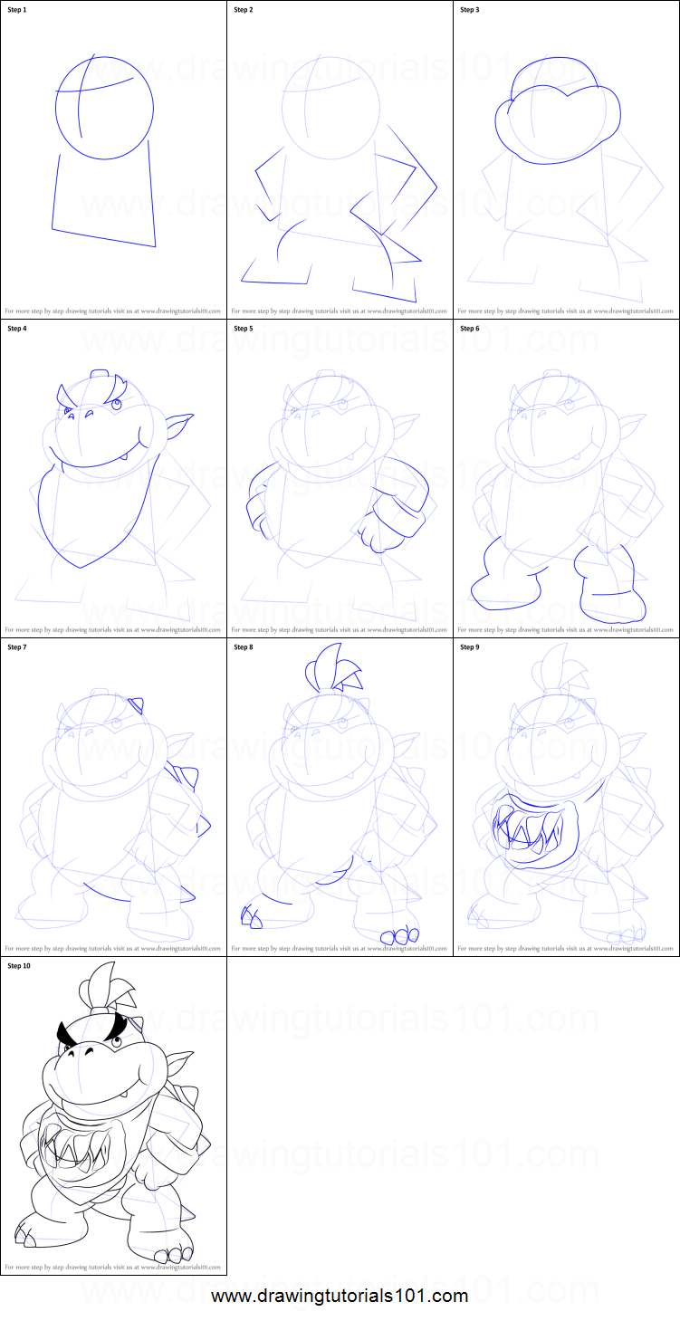751x1459 How To Draw Bowser Jr Standing From Super Mario Printable Step - Bowser Jr Drawing