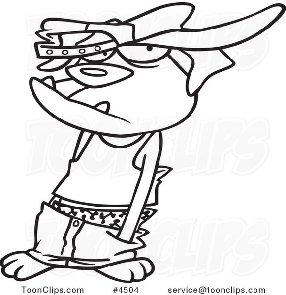 581x600 cartoon black and white line drawing of a boxer dog wearing a hat - Boxer Dog Line Drawing