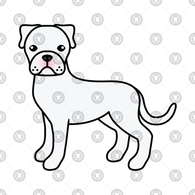 630x630 white boxer dog cute cartoon illustration - Boxer Dog Line Drawing