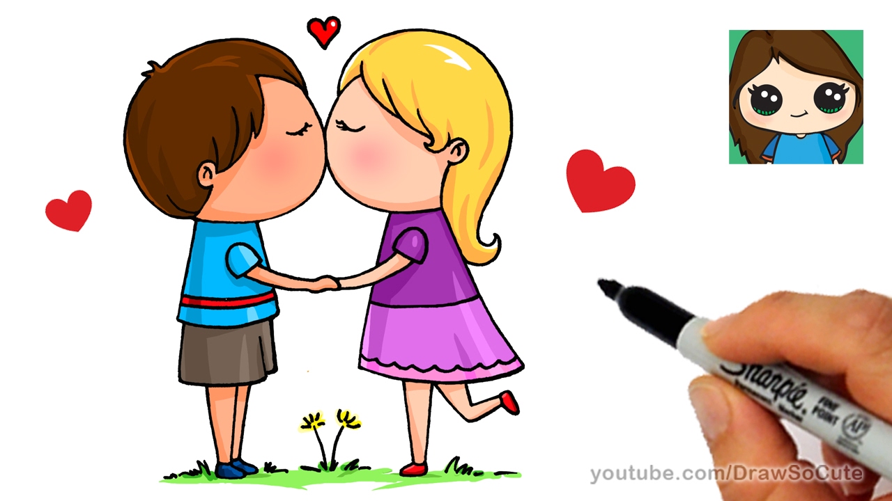 1280x720 How To Draw A Boy And Girl Kissing Easy - Boy And Girl Cartoon Drawing