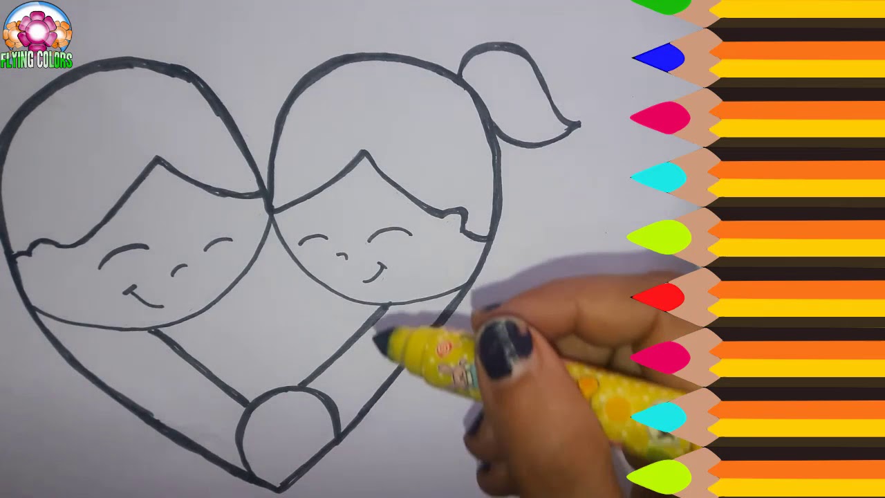 1280x720 Drawing Of A Boy And A Girl Holding Hands Draw Heart Shape - Boy And Girl Holding Hands Drawing