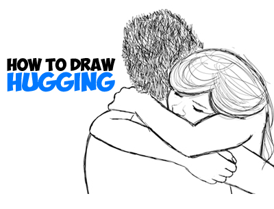 400x306 How To Draw Two People Hugging Drawing Hugs Step - Boy And Girl Hugging Drawing