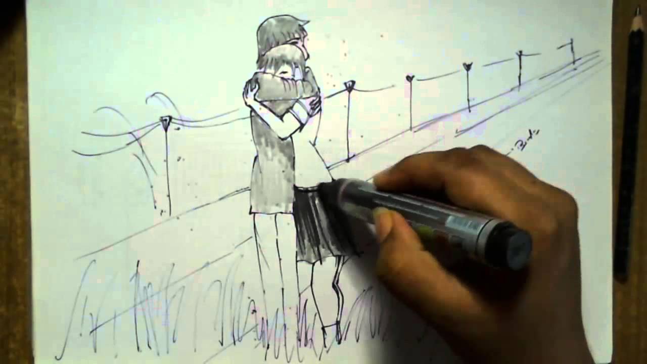 1280x720 Draw A Love Birds Boy And Girl Art Drawing - Boy And Girl In Love Drawing